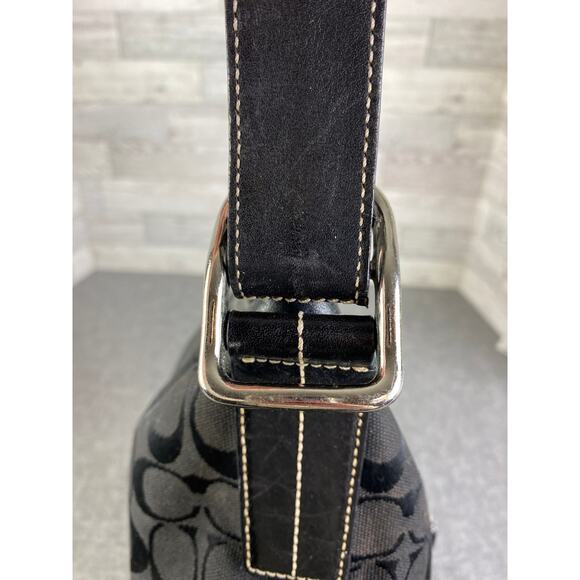 COACH SIGNATURE BAG BLACK Canvas Crossbody Shoulder Style 9362 Purse - Picture 9 of 11